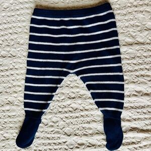 Navy & White Striped Baby Footed Knit Pants